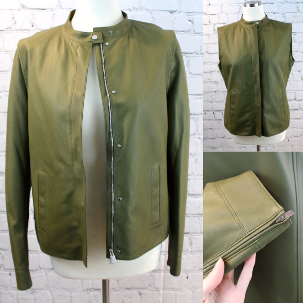 Loro Piana olive green leather jacket